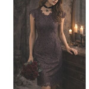 Xhilaration Lace Sheath Dress XS Purple Cap Sleeve Knee Length Sheath Dress